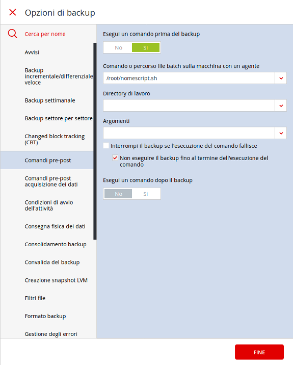 Acronis pre-post command