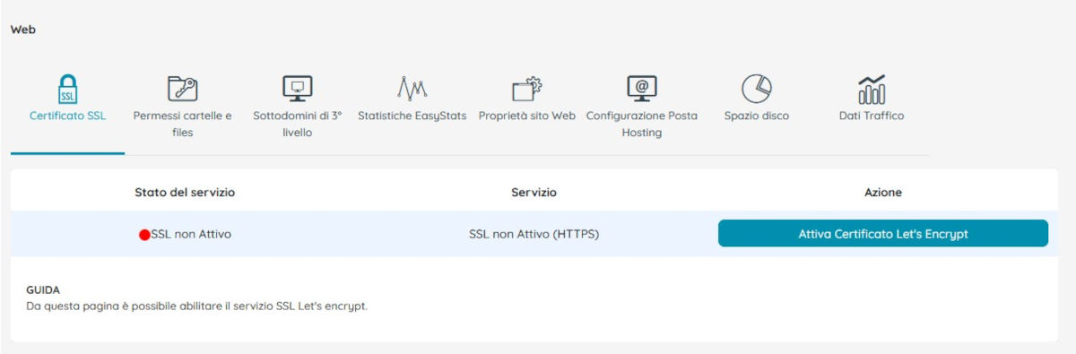 Bottone Attiva Certificato Let's Encrypt